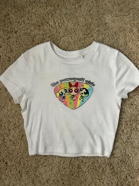 The Powerpuff Girls White Graphic Crop Tee Size XS